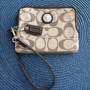 Coach Beige and Brown Signature Wristlet